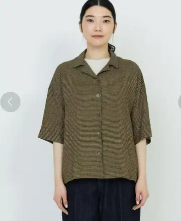 아두이트리스테스 린넨 오픈 카라 셔츠 체크
