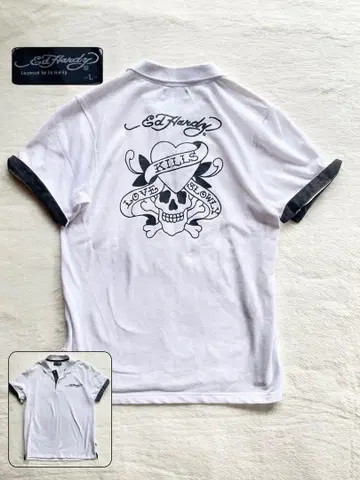 Ed Hardy 스컬 디자인 피케 셔츠 L 사이즈