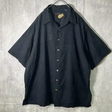 매트 블랙 올 패턴 알로하 셔츠 나무 단추 검정