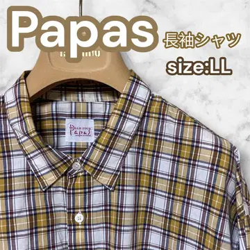 인기 상품] Papas 긴팔 셔츠 LL 체크 무늬 더블 포켓 브라운