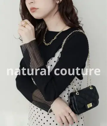 natural couture 소매 시어 리브 니트 블랙 긴팔
