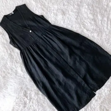 mizuiro ind 린넨 100% V넥 베스트 원피스 블랙