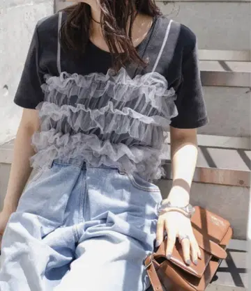 Kastane 튤 프릴 뷔스티에 그레이