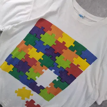 90s 굿 레귤러 직소 퍼즐 티셔츠 컬러풀 빈티지 620