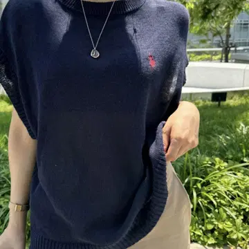 U.S. POLO ASSN. 반팔 니트 슬리브리스 니트 네이비 포니 자수