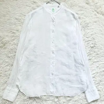 피나모레 최근 린넨 100% 밴드 카라 긴팔 셔츠 화이트 XL 이탈리아제