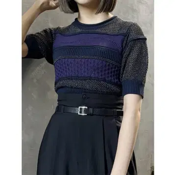 무루아 크로셰 믹스 하프 슬리브 니트