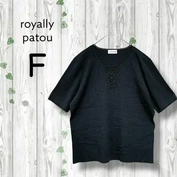 royal patou 반팔 니트 얇은 소재 V넥 비즈 고급스러운 블랙