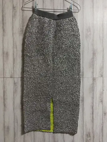 OMMO 롱 스커트 라메 바이컬러 실버