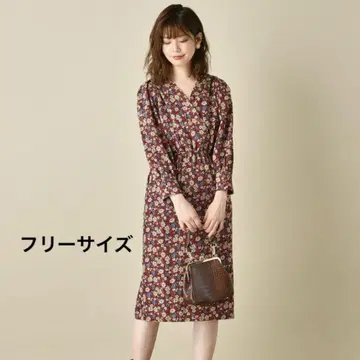 내추럴 꾸뛰르 꽃무늬 롱 원피스 보르도 계열 무릎 기장 프리 사이즈