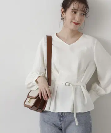 N.Natural Beauty Basic 벨트 페플럼 블라우스