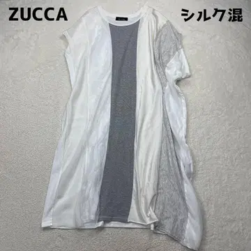 ZUCCA 비대칭 절개 디자인 원피스 실크 혼방 스트라이프