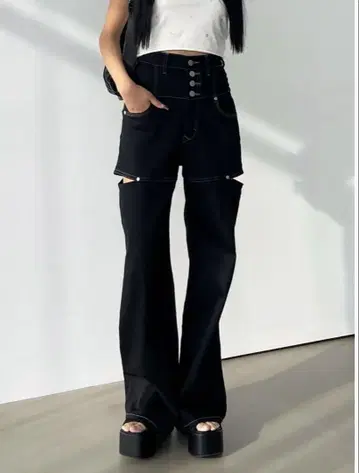EMODA 하이 슬릿 와이드 청바지 블랙