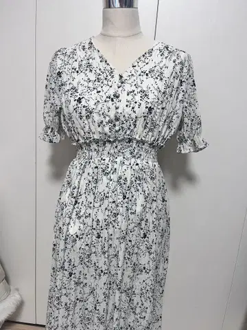 MINAGRAM 플라워 프린트 반팔 롱 원피스