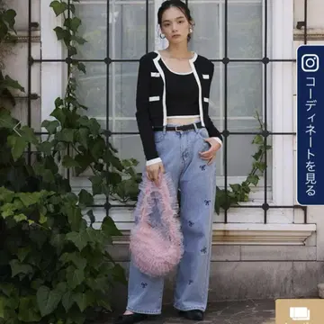 새상품 fifth 리본 자수 데님 팬츠 M 사이즈