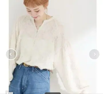 퍼프 슬리브 지퍼 블라우스 내추럴