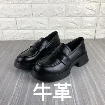 소가죽 블랙 통굽 로퍼 스트랩 포함 245