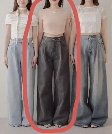 택 포함 새상품 Chico 하트 프린트 박스 와이드 데님 팬츠
