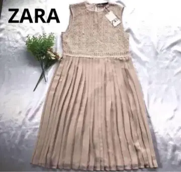 ZARA 완판템 롱 원피스 플리츠 레이스 뜨개질 도킹 핑크 베이지