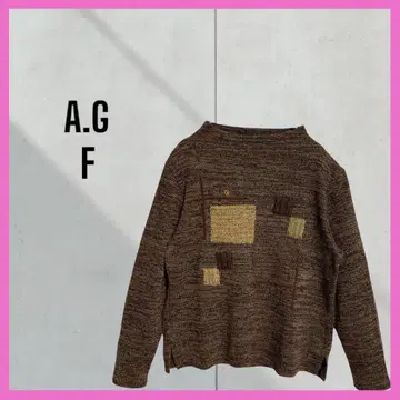 [A.G] 긴팔 패치워크 니트 아크릴 크루넥 쇼와 레트로