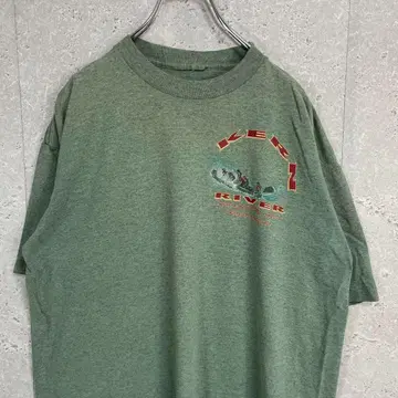 싱글 스티치 KERN RIVER 양면 프린트 반팔 티셔츠 XL 정도