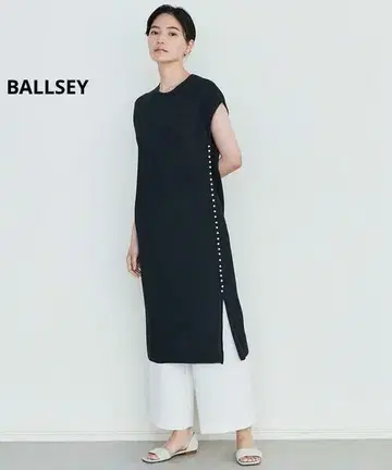ballsey 펄 메쉬 콤비 프렌치 슬리브 원피스 세탁 가능