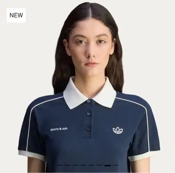 아디다스 SPORTY & RICH 네이비 폴로 셔츠