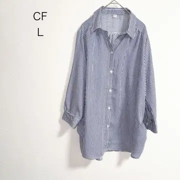 크로스플러스 L 사이즈 스트라이프 긴팔 셔츠 루즈한 캐주얼, 깔끔한