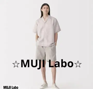 무인양품 MUJI Labo 신사 린넨 실크 오픈 카라 반팔 셔츠 S