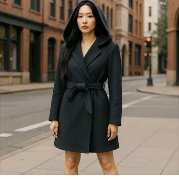 자라 허리 리본 벨트 A 라인 후드 코트 블랙 L