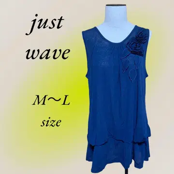 just wave 시스루 상의 블루 튜닉 길이 꽃 자수 장식
