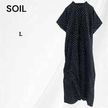 소일 SOIL 셔츠 원피스 반팔 롱 원피스 도트 L 블랙
