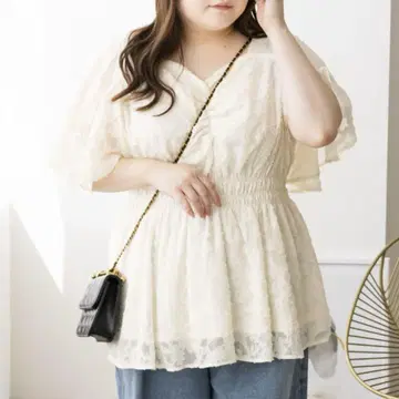 CLETTE 시어 꽃무늬 페플럼 블라우스