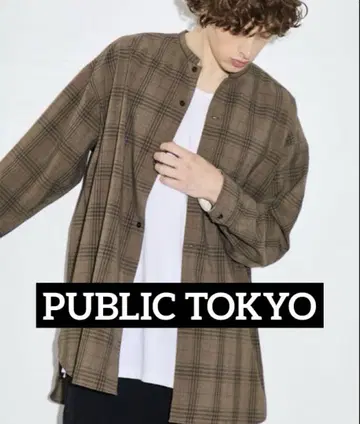 PUBLIC TOKYO 드라이 터치 밴드 카라 셔츠 빅 실루엣 여름