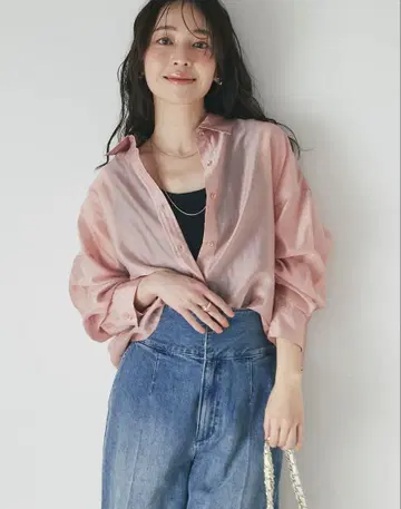 La boutique BonBon 시어 크롭 셔츠 핑크