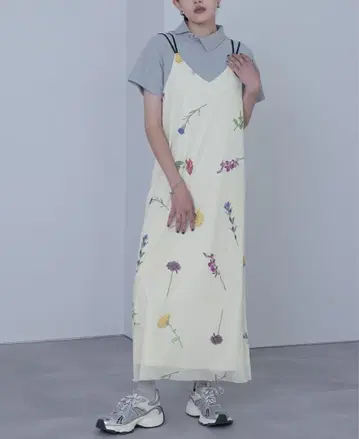 미사용 새상품 miette 프린트 튤 더블 스트랩 원피스