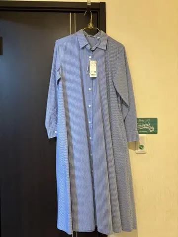 유니클로 스트라이프 코튼 A 라인 셔츠 원피스
