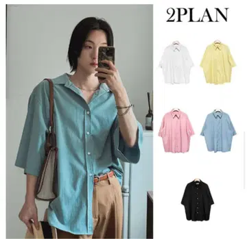 2PLAN 파랑 반팔 셔츠 L