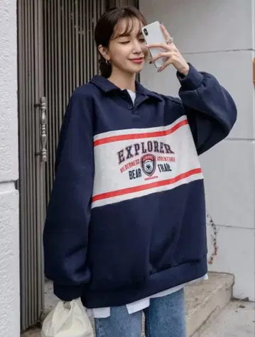 하프 지퍼 트레이닝복 네이비