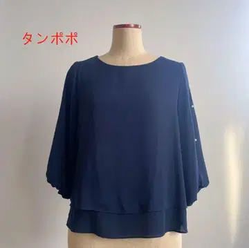 네이비 쉬폰 플레어 슬리브 상의