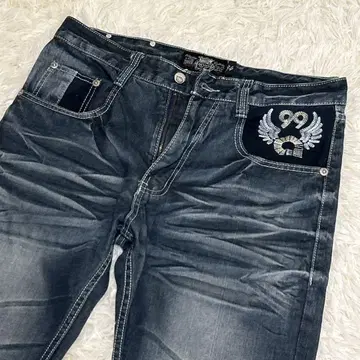Akademiks 다크 블루 데님 청바지 34인치 자수 장식