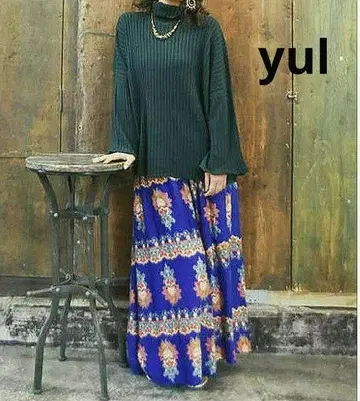 차이하네 yul 에스닉 패턴 와이드 팬츠 블루
