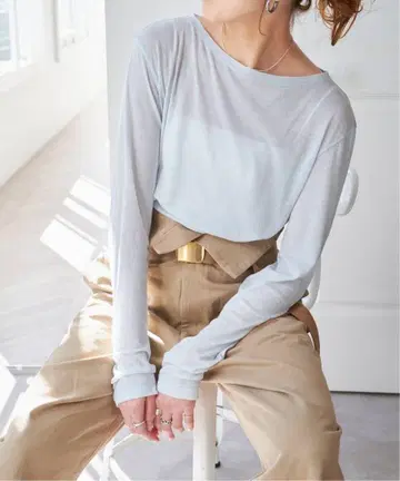 Spick and Span 시어 보트넥 풀오버 시어 탑