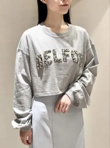snidel 로고 크롭 롱 T 그레이