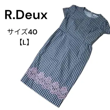R.Deux 아루두 반팔 원피스 컷워크 체크 무늬 40 L