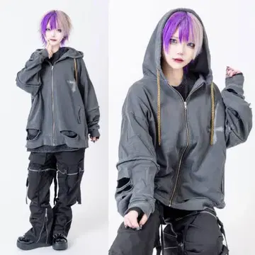 PSYNYXX 피그먼트 크로스 윙 소매 절개 후드티
