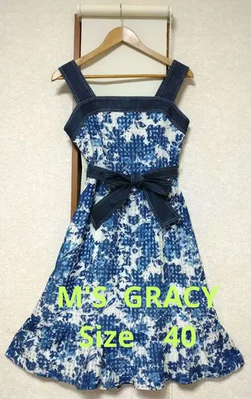 M'S GRACY 엠즈 그레이시 데님 꽃무늬 쉬폰 원피스 블루