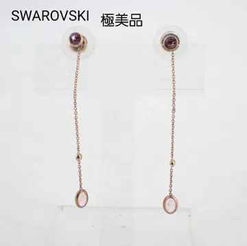 SWAROVSKI 로즈 골드 체인 귀걸이 핑크 다이아몬드 스톤