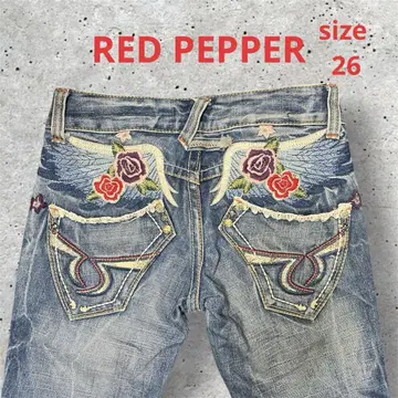 RED PEPPER 레드 페퍼 데님 팬츠 자수 장미 날개