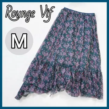 RougeVif 스커트 M 사이즈 롱 스커트 꽃무늬 비침 플레어 38